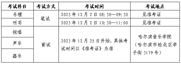 2024年黑龙江音乐类统考招生考试时间安排